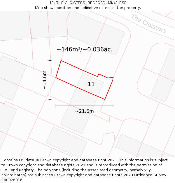 11, THE CLOISTERS, BEDFORD, MK41 0SP: Plot and title map