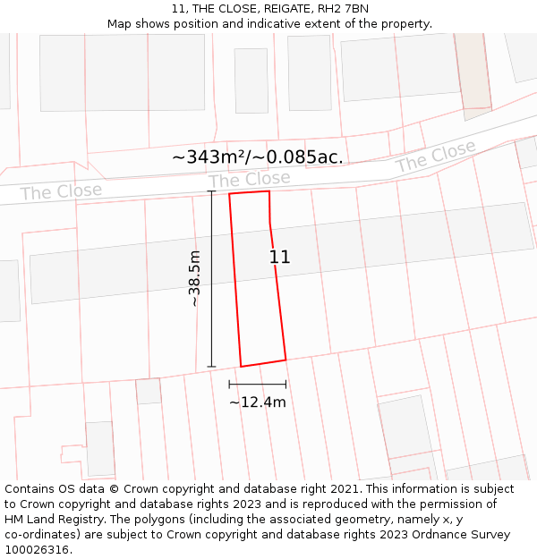 11, THE CLOSE, REIGATE, RH2 7BN: Plot and title map