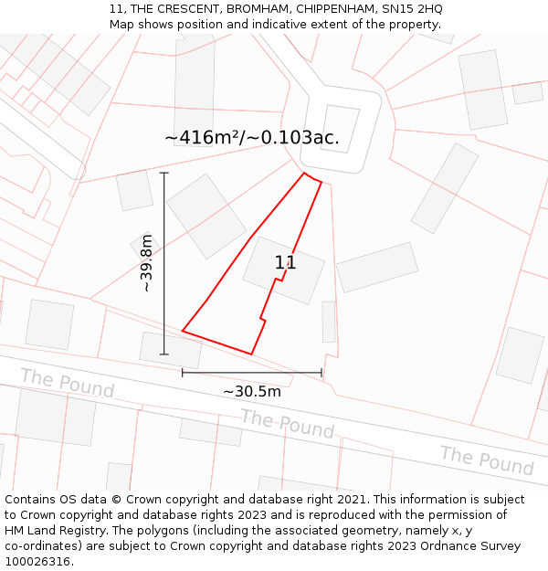 11, THE CRESCENT, BROMHAM, CHIPPENHAM, SN15 2HQ: Plot and title map