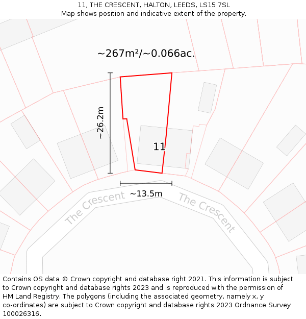 11, THE CRESCENT, HALTON, LEEDS, LS15 7SL: Plot and title map