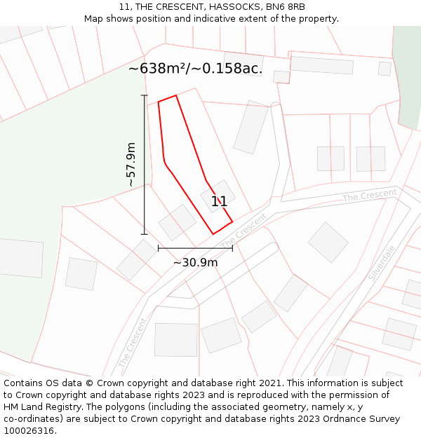 11, THE CRESCENT, HASSOCKS, BN6 8RB: Plot and title map