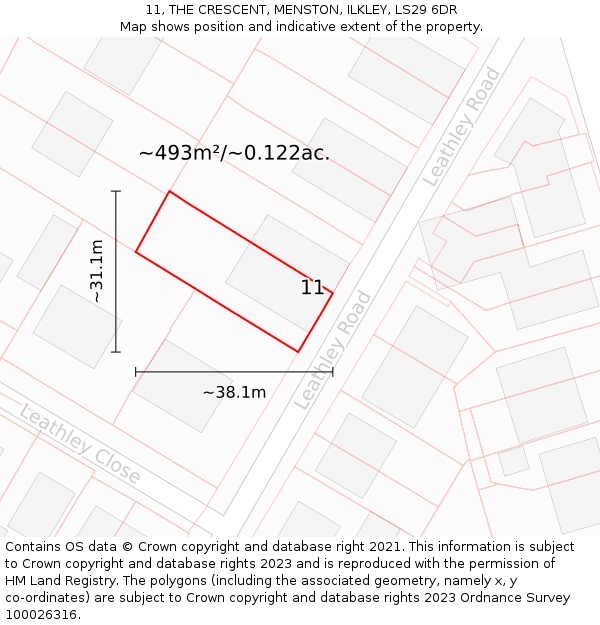 11, THE CRESCENT, MENSTON, ILKLEY, LS29 6DR: Plot and title map