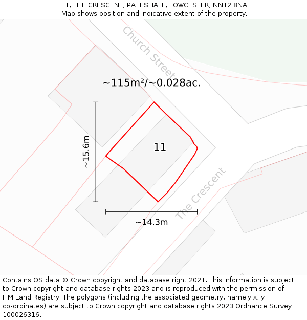 11, THE CRESCENT, PATTISHALL, TOWCESTER, NN12 8NA: Plot and title map