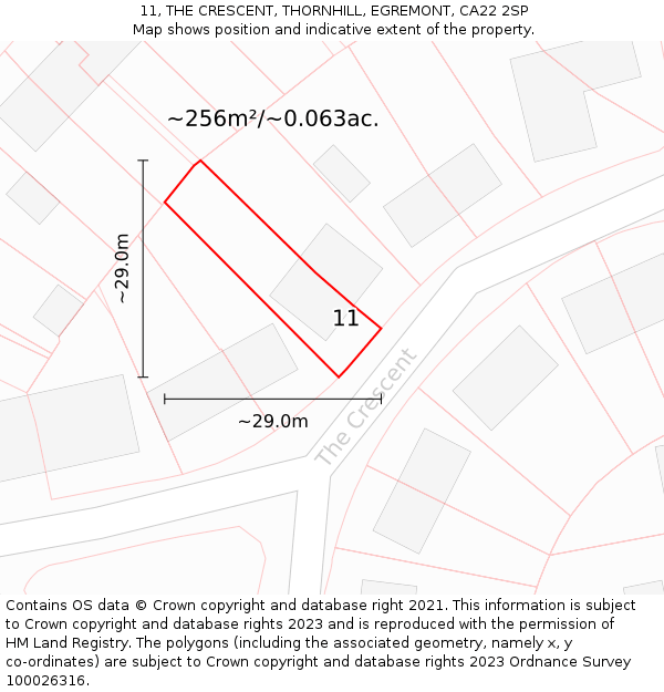 11, THE CRESCENT, THORNHILL, EGREMONT, CA22 2SP: Plot and title map