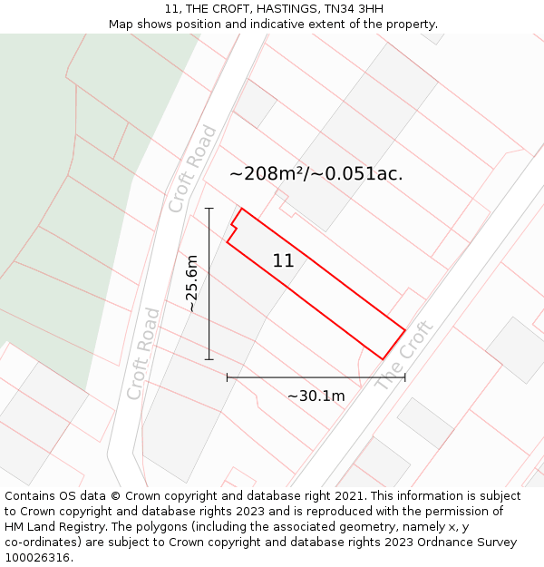 11, THE CROFT, HASTINGS, TN34 3HH: Plot and title map