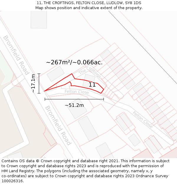 11, THE CROFTINGS, FELTON CLOSE, LUDLOW, SY8 1DS: Plot and title map