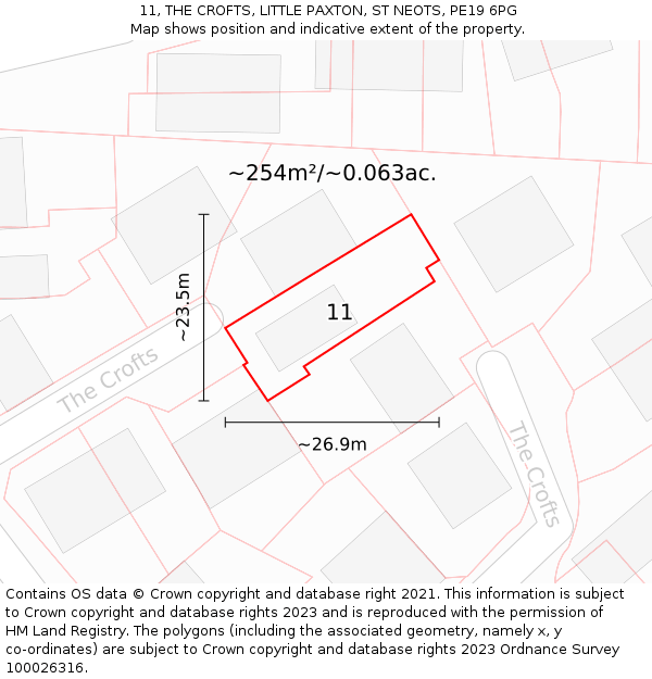 11, THE CROFTS, LITTLE PAXTON, ST NEOTS, PE19 6PG: Plot and title map