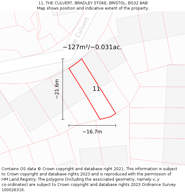 11, THE CULVERT, BRADLEY STOKE, BRISTOL, BS32 8AB: Plot and title map