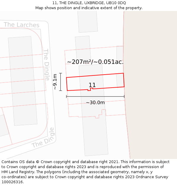 11, THE DINGLE, UXBRIDGE, UB10 0DQ: Plot and title map