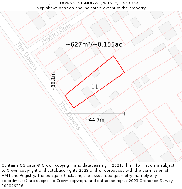 11, THE DOWNS, STANDLAKE, WITNEY, OX29 7SX: Plot and title map