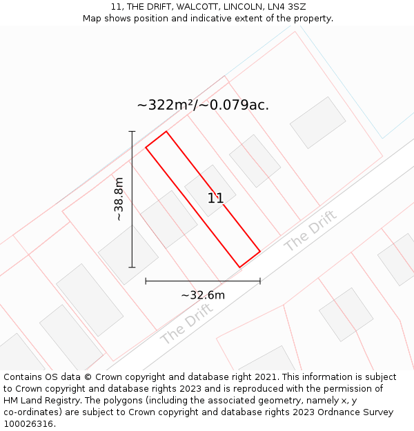 11, THE DRIFT, WALCOTT, LINCOLN, LN4 3SZ: Plot and title map