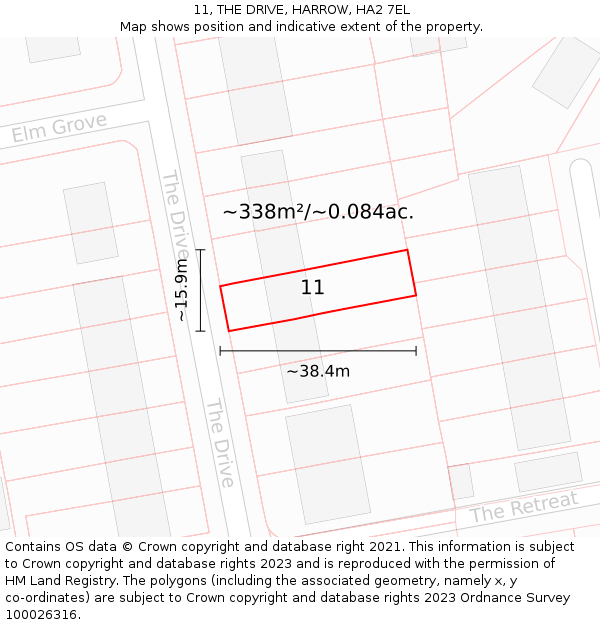 11, THE DRIVE, HARROW, HA2 7EL: Plot and title map