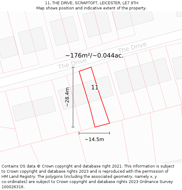 11, THE DRIVE, SCRAPTOFT, LEICESTER, LE7 9TH: Plot and title map