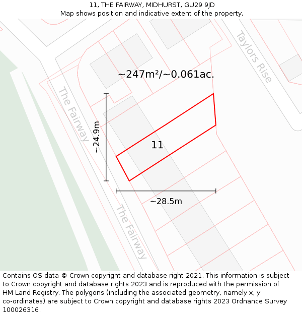 11, THE FAIRWAY, MIDHURST, GU29 9JD: Plot and title map