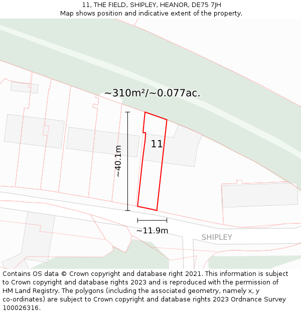 11, THE FIELD, SHIPLEY, HEANOR, DE75 7JH: Plot and title map