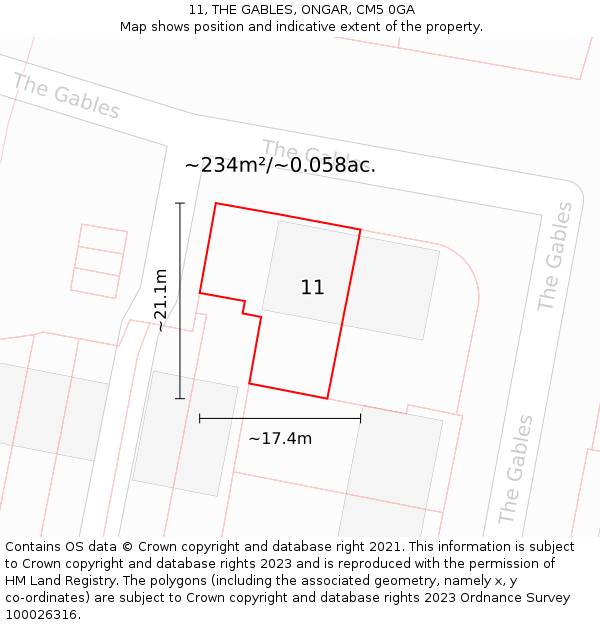 11, THE GABLES, ONGAR, CM5 0GA: Plot and title map