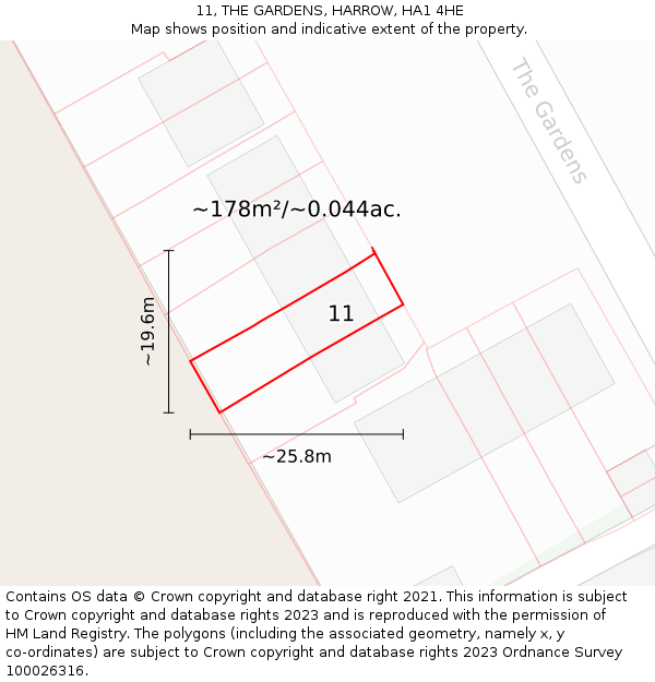 11, THE GARDENS, HARROW, HA1 4HE: Plot and title map