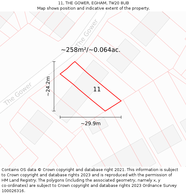 11, THE GOWER, EGHAM, TW20 8UB: Plot and title map