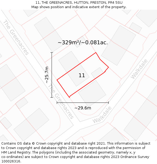 11, THE GREENACRES, HUTTON, PRESTON, PR4 5SU: Plot and title map