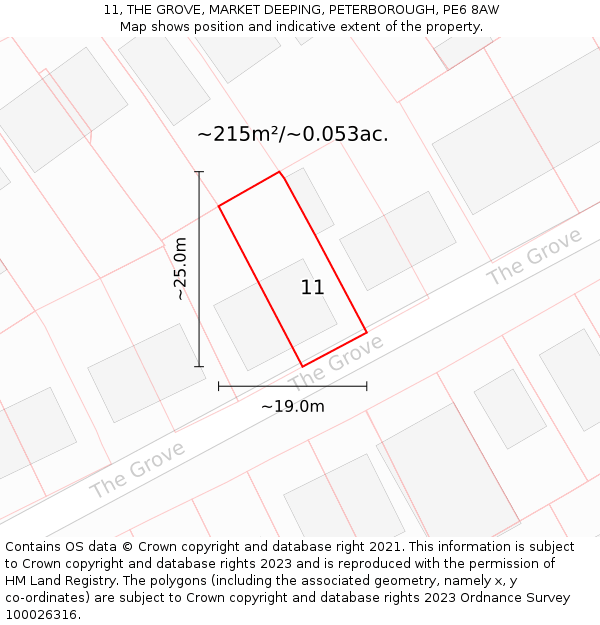 11, THE GROVE, MARKET DEEPING, PETERBOROUGH, PE6 8AW: Plot and title map