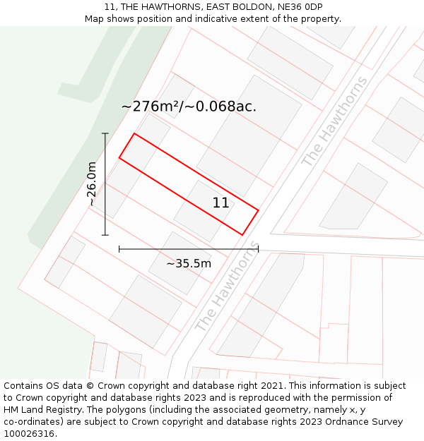 11, THE HAWTHORNS, EAST BOLDON, NE36 0DP: Plot and title map