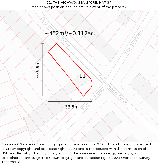 11, THE HIGHWAY, STANMORE, HA7 3PJ: Plot and title map