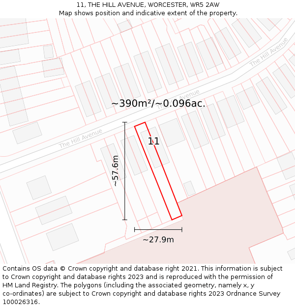 11, THE HILL AVENUE, WORCESTER, WR5 2AW: Plot and title map