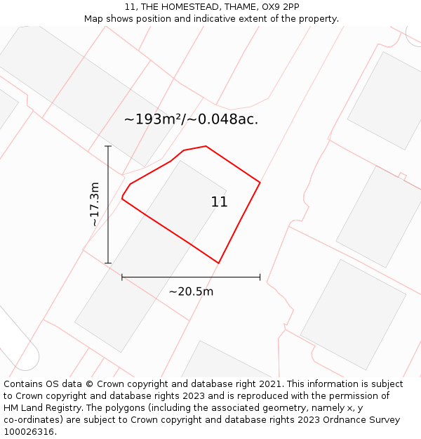 11, THE HOMESTEAD, THAME, OX9 2PP: Plot and title map