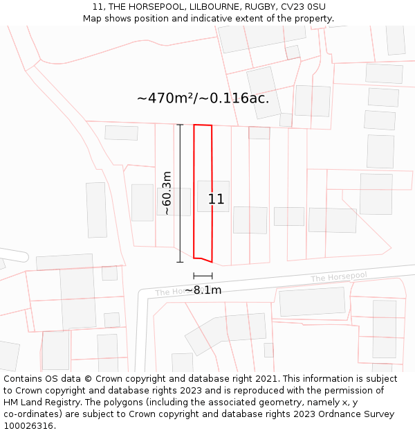 11, THE HORSEPOOL, LILBOURNE, RUGBY, CV23 0SU: Plot and title map