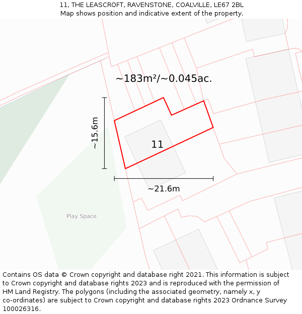 11, THE LEASCROFT, RAVENSTONE, COALVILLE, LE67 2BL: Plot and title map
