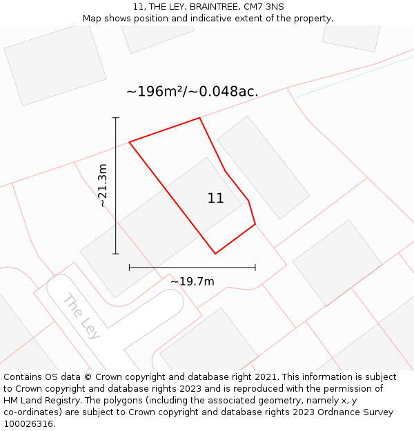 11, THE LEY, BRAINTREE, CM7 3NS: Plot and title map