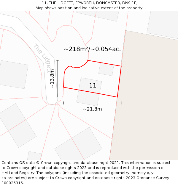 11, THE LIDGETT, EPWORTH, DONCASTER, DN9 1EJ: Plot and title map
