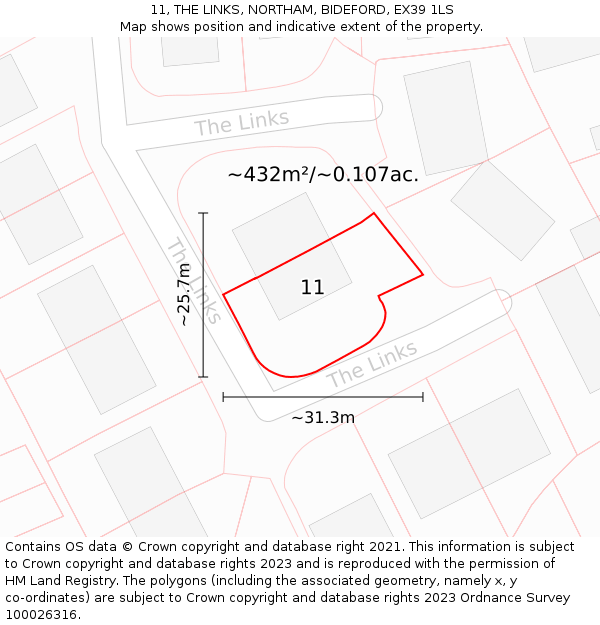 11, THE LINKS, NORTHAM, BIDEFORD, EX39 1LS: Plot and title map