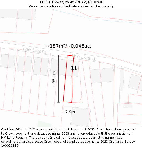 11, THE LIZARD, WYMONDHAM, NR18 9BH: Plot and title map