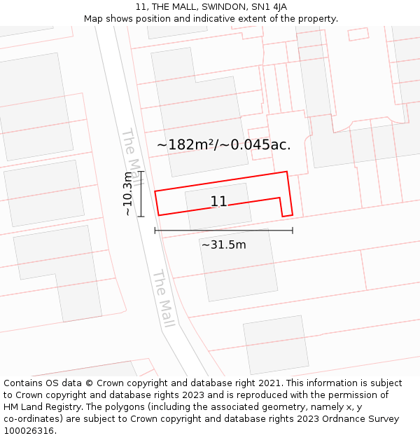 11, THE MALL, SWINDON, SN1 4JA: Plot and title map
