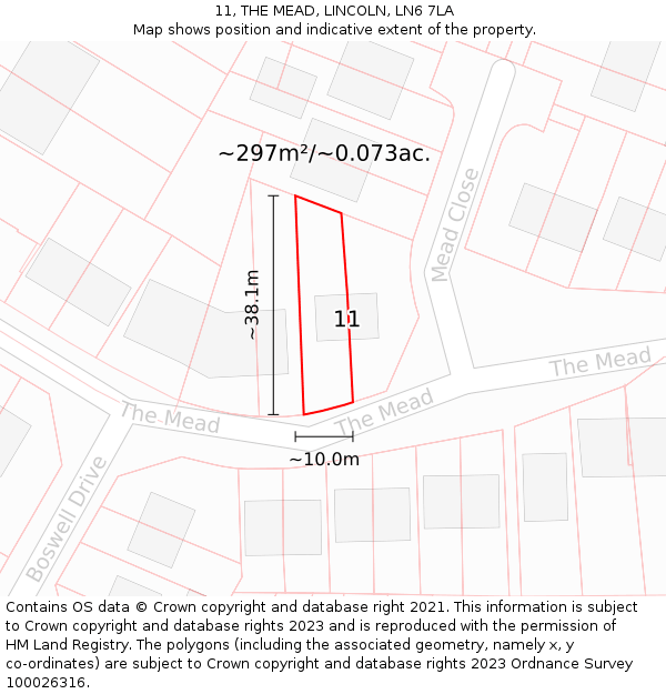 11, THE MEAD, LINCOLN, LN6 7LA: Plot and title map