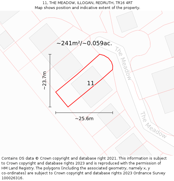 11, THE MEADOW, ILLOGAN, REDRUTH, TR16 4RT: Plot and title map
