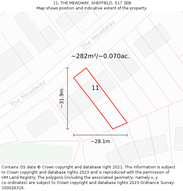 11, THE MEADWAY, SHEFFIELD, S17 3EB: Plot and title map