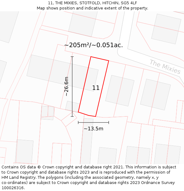 11, THE MIXIES, STOTFOLD, HITCHIN, SG5 4LF: Plot and title map