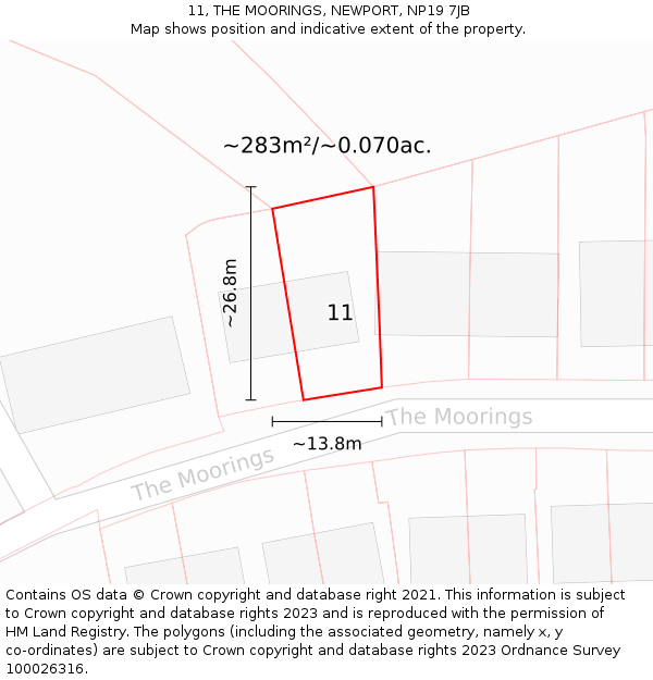 11, THE MOORINGS, NEWPORT, NP19 7JB: Plot and title map