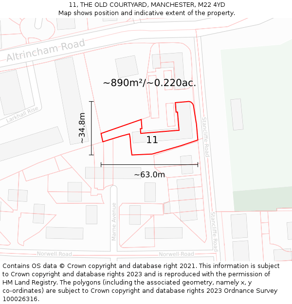 11, THE OLD COURTYARD, MANCHESTER, M22 4YD: Plot and title map