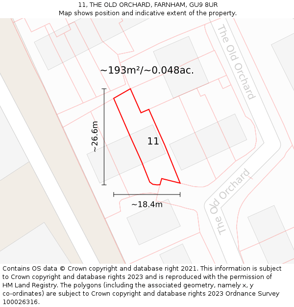 11, THE OLD ORCHARD, FARNHAM, GU9 8UR: Plot and title map