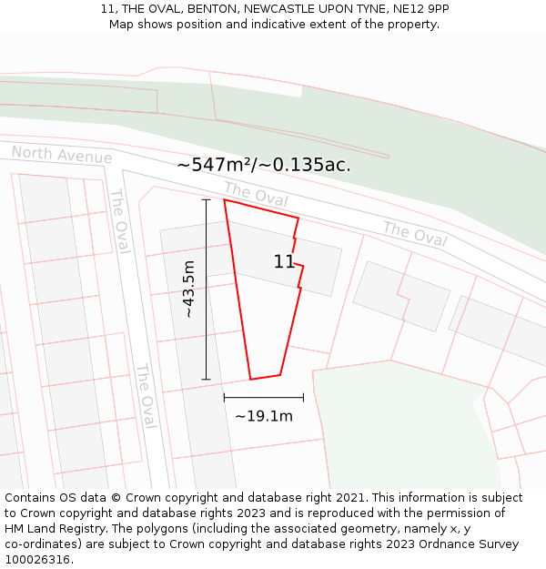 11, THE OVAL, BENTON, NEWCASTLE UPON TYNE, NE12 9PP: Plot and title map