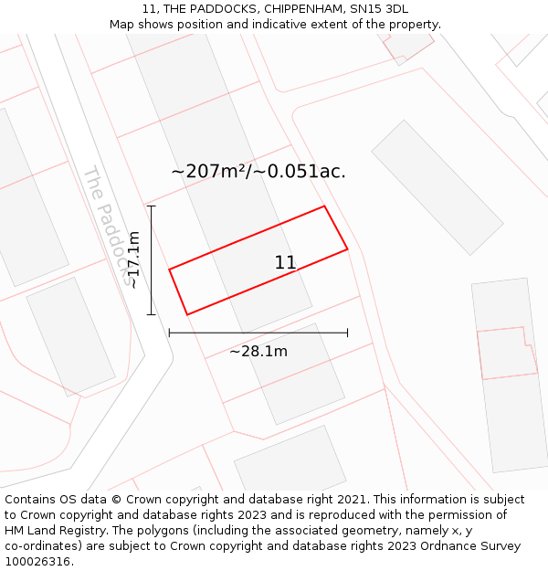 11, THE PADDOCKS, CHIPPENHAM, SN15 3DL: Plot and title map