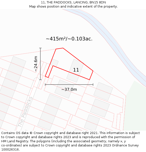11, THE PADDOCKS, LANCING, BN15 8DN: Plot and title map