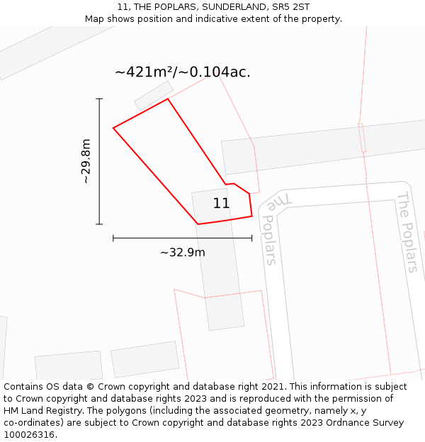 11, THE POPLARS, SUNDERLAND, SR5 2ST: Plot and title map