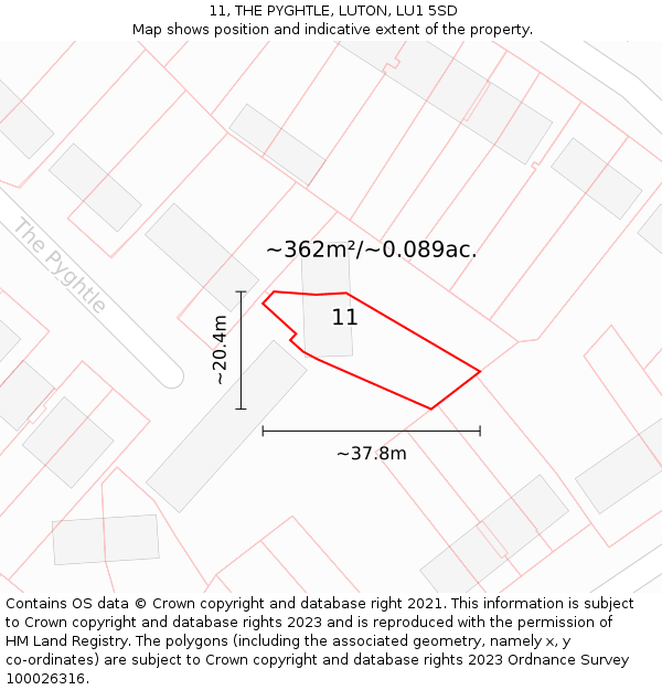 11, THE PYGHTLE, LUTON, LU1 5SD: Plot and title map