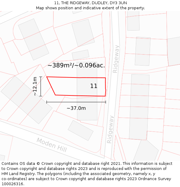 11, THE RIDGEWAY, DUDLEY, DY3 3UN: Plot and title map