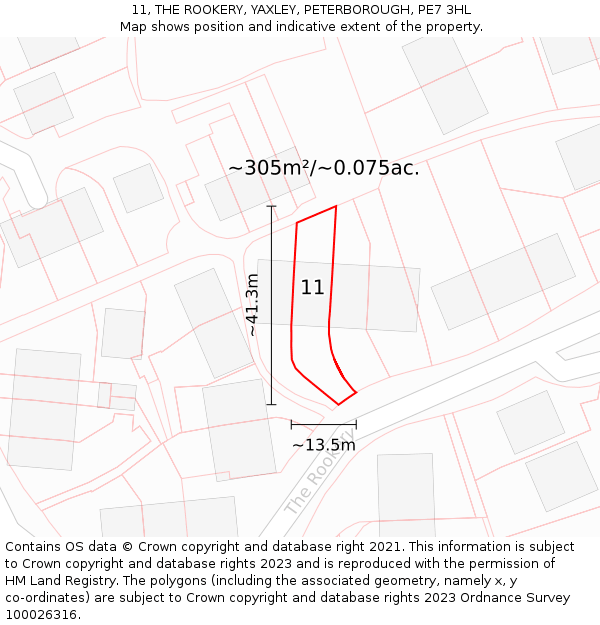 11, THE ROOKERY, YAXLEY, PETERBOROUGH, PE7 3HL: Plot and title map