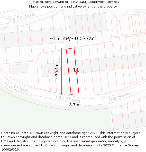 11, THE SHIRES, LOWER BULLINGHAM, HEREFORD, HR2 6EY: Plot and title map